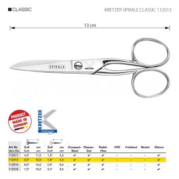 KRETZER SPIRALE CLASSIC 112013 Ножницы универсальные, длина 5"/13 см, xромированные. Производство Германия KRETZER SOLINGEN