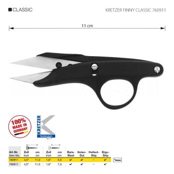 KRETZER FINNY CLASSIC 760911 Ножницы для обрезки ниток, длина 4,5 "/11 см, изогнутые, остроконечные. Производство Германия KRETZER SOLINGEN