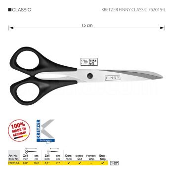KRETZER FINNY CLASSIC 762015-L Ножницы портновские для левши, длина 6"/15 см. Производство Германия KRETZER SOLINGEN