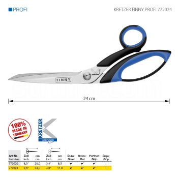 KRETZER FINNY PROFI 772024 Портновские ножницы, длина 9,5"/ 24 см. Производство Германия KRETZER SOLINGEN