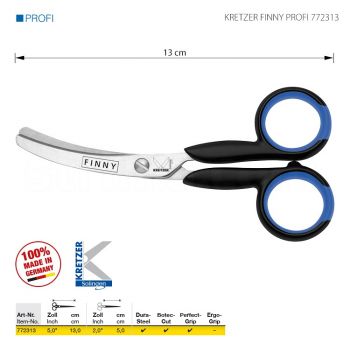 KRETZER FINNY PROFI 772313 Ножницы, длина 5"/ 13 см, изогнутые с закругленными концами. Производство Германия KRETZER SOLINGEN