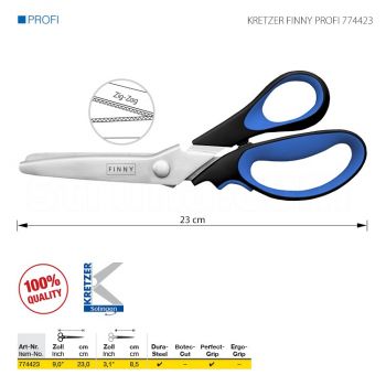 KRETZER FINNY PROFI 774423 Портновские ножницы зигзаг, длина 9"/23 см. Производство Германия KRETZER SOLINGEN