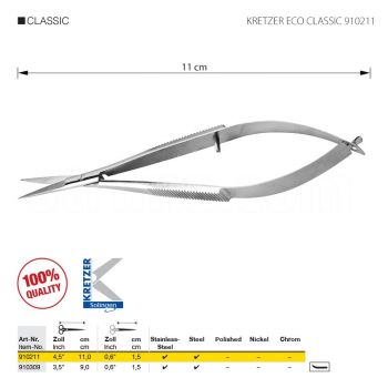 KRETZER ECO CLASSIC 910211 Ножницы для точной резки, длина 4,5 "/11 см, остроконечные. Производство Германия KRETZER SOLINGEN